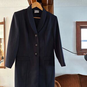 Marabi by Guylaine Cadieux Vintage Navy Blue Pinstripe Blazer/Duster/Knee-length